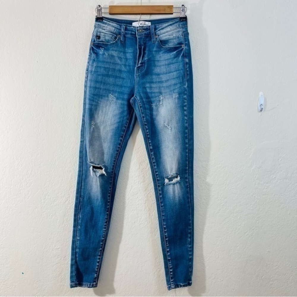 Kancan High Rise Distressed Jeans Women Size 25 Blue Pockets Stretch